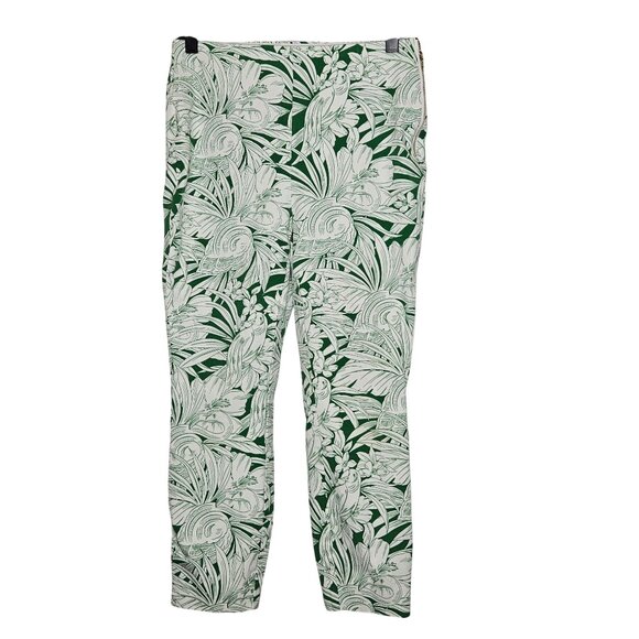 White House Black Market Pants - WHBM‎ Green & White Skinny Crop Pants Tropical Parrot 4 Side Zipper Cotton